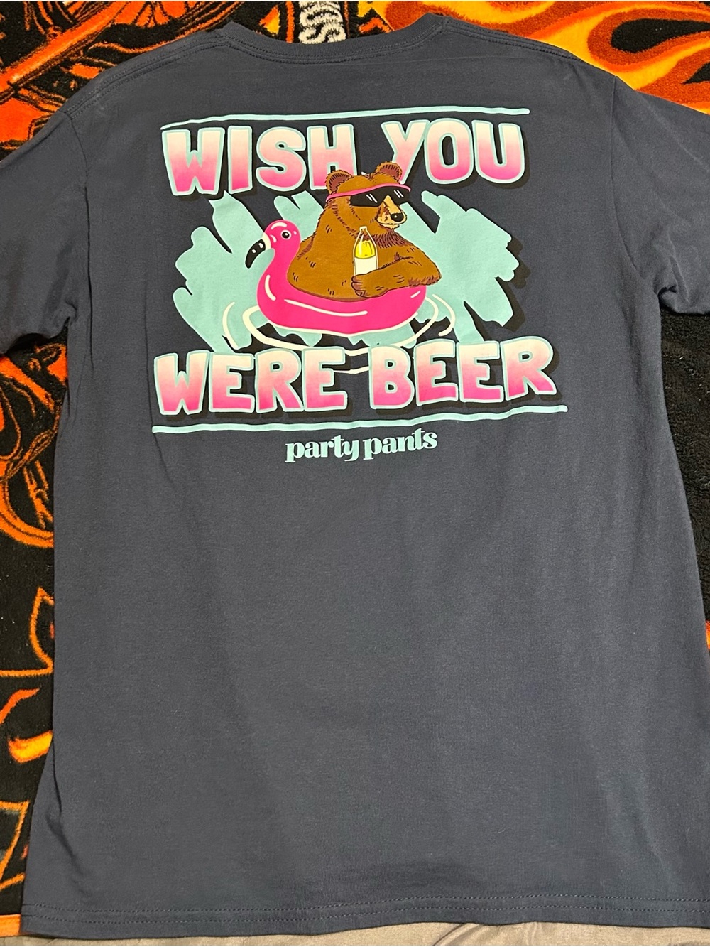 Wish You Were Beer Graphic Tee - Navy with Pink & Mint